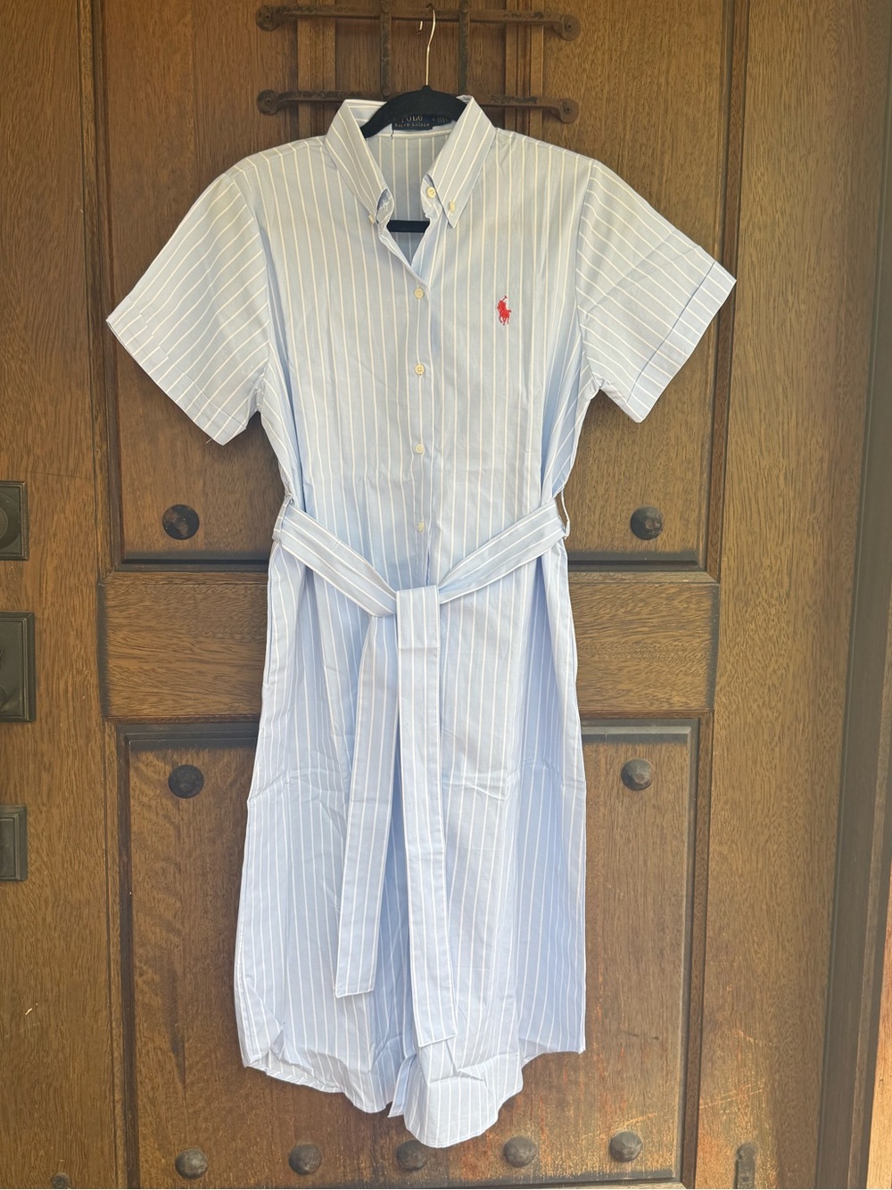 Ralph Lauren Light Blue & White Striped Shirt Dress with Belt Size S